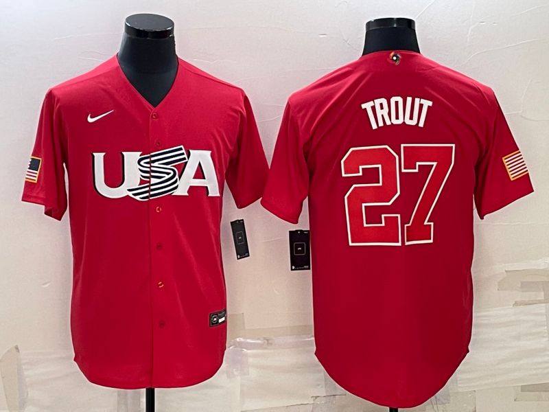 Men 2023 World Cub USA #27 Trout Red Nike MLB Jersey8->more jerseys->MLB Jersey